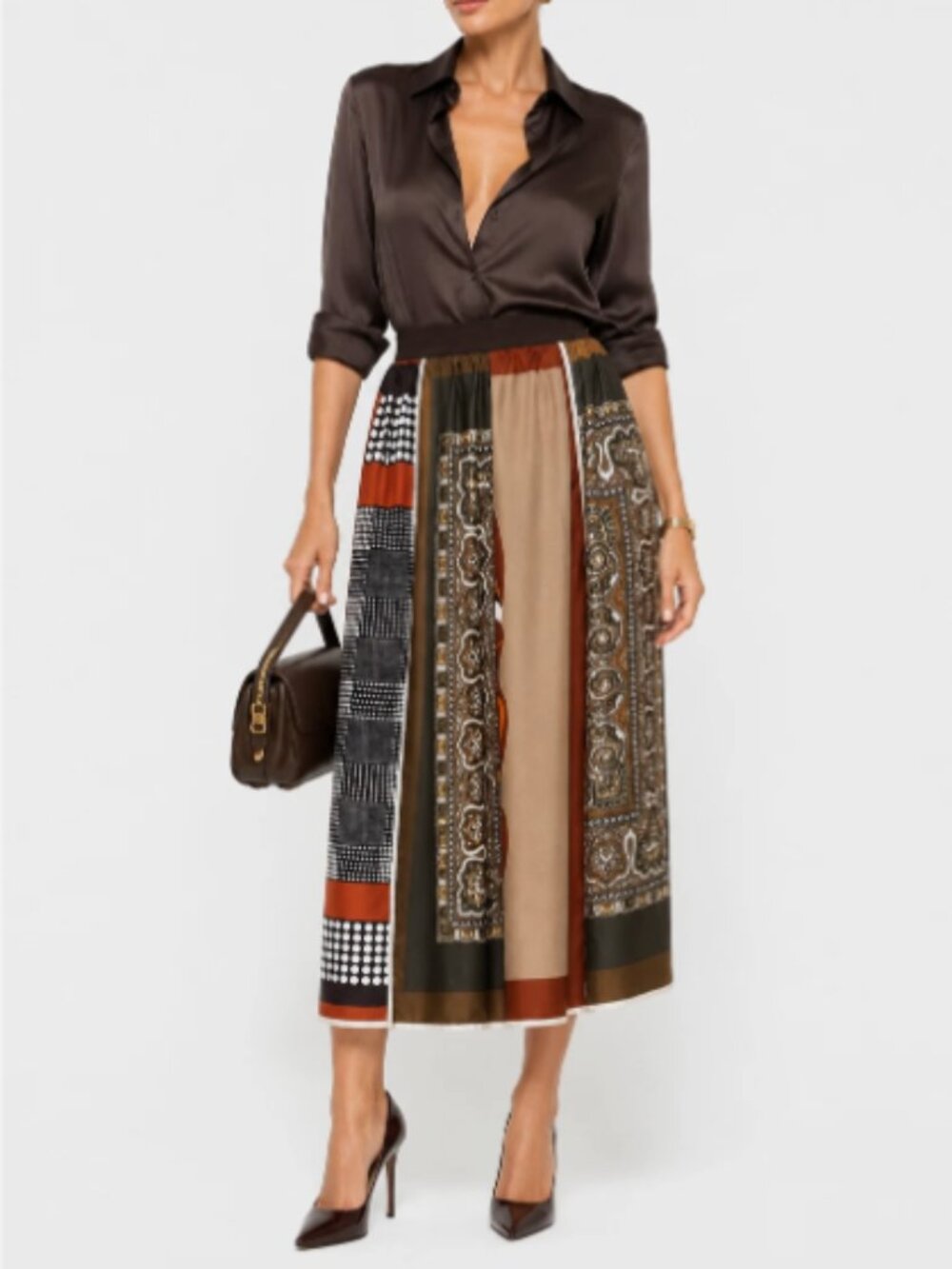 DOLCE & GABBANA Special Piece Scarf Patchwork Print Silk Twill Midi Skirt 4 = 40